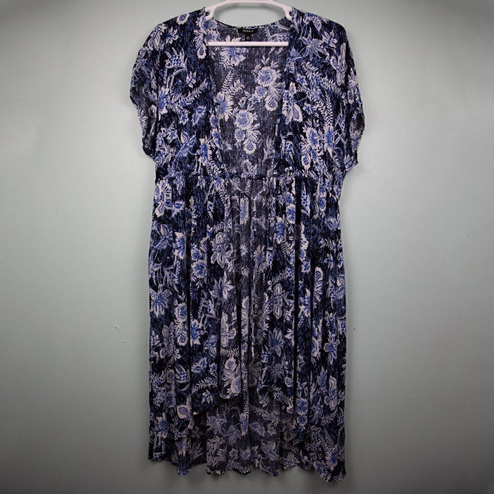 Torrid Cinch Waist blue kimono-1/2